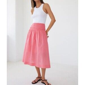 AYR Skirt Women S Pink Triple Threat Midi Cotton Summer Smocked Minimalist A3